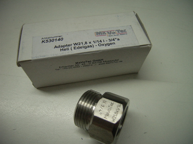 Adapter 3/4" aussen - W21,8 x 1/14 innen ( Oxygen-Helium )