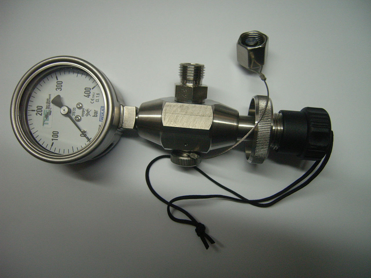 Flaschendruckprüfmanometer analog mit Schlauchanschluss-Set, Luft 5/8"